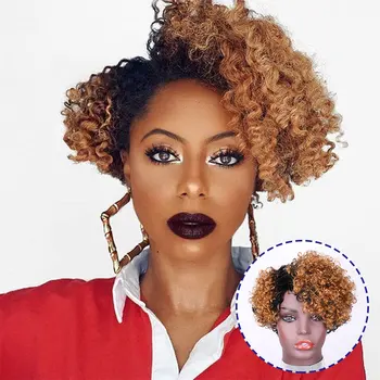 Perike od ljudske kose Kratka Perika za crne žene Afro Spirala Kovrčava Remi Омбре Perika od Ljudske Kose Brazilski Strojni 4# Perika Crvene Boje 
