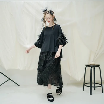 Imakokoni crna sjajna svilene suknje s resama originalni dizajn divlja jednostavna suknja donje ljeto 203010