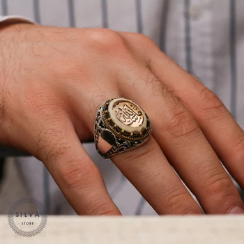 (Машалла) Каллиграфическое muški prsten od srebra 925 sterling. Muški nakit sa srebrnim pečatom 925 sterling sve Dostupne dimenzije