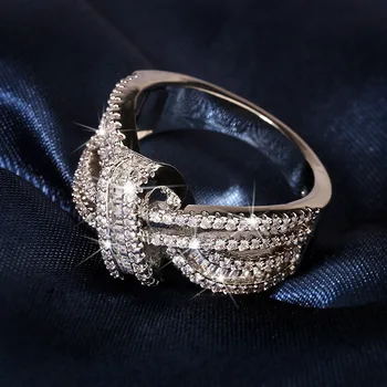 Nove Luksuzne Modne ženske cipele od 925 sterling srebra Zaručnički Prsten Jedinstveni Luk Individualnost Prsten s kubični cirkon Fin nakit