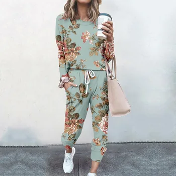Ženski kompleti od 2 predmeta Pulover za odjeću dugih rukava s cvjetnim ispis Ženske majice i hlače s elastičan struk Sportski odijelo u ulici Stilu 2021
