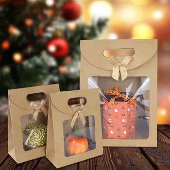 2 kom. Prozirni prozor Kraft-papirnate vrećice za Pakiranje Prehrambenih Proizvoda, Slatkiša, keksa, Kokice, Božićno Vjenčanje, rođendan, Poklon pakiranje pribor 