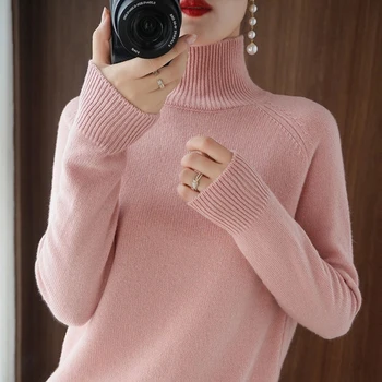 Ženski pulover s visokim воротом, kašmir džemper čiste boje, Casual, dugi rukav, Slobodan Jesen / Zima 2021