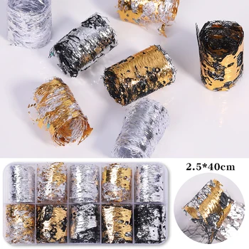 1 Kutija 3D Zlatna I Srebrna Naljepnica Od Aluminijska Folija Sjajna Pahuljice Nepravilnog Šljokice Od Aluminijske Folije, Naljepnice Za nokte Ukrasne zavrsena 