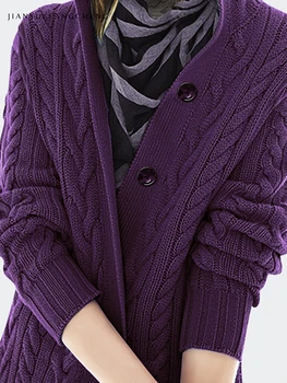 Trendi ženski sa kapuljačom Ljubičasta vuneni džemper odjeća pletene kardigan 2021 Jesen Nove pletene Majice Krajevi Slobodne Svakodnevne veste 