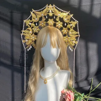 Lolita Božica Sunca Anđeo Krug Crown Ogrlica šlem Kraljica Anna Biserna Tijara u Baroknom stilu Povez za glavu Gotički Pribor 