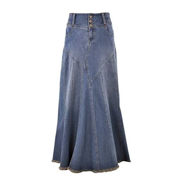 Traper suknje 2022 Moderan Vintage jesen je duga traper suknja za žene s visokim strukom Džepovi na zakopčane s prorezom Asimetrični izravna Jupe Mujer