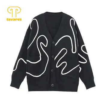 TAVARES Kardigan Džemper Jesensko-zimska odjeća Ženska jakna velike veličine Crne pletene džemper Gothic Punk Japanski vrt odijevanje 