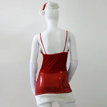 Vruće Nove seksualne Božićne kostime Za žene Božićni Djed Mraz Маскарадное haljina na trake sa šljokicama Mini haljinu s rukavicama Božićno šešir 