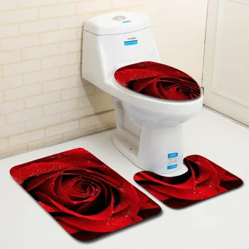 Zeegle 3 kom. Skup prostirke za kupatilo Protuklizni upijajući tepih za kupaonicu s uzorkom Ruža Postolje Tepih za wc poklopac Poklopac tepih