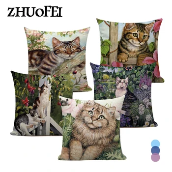 Prekrasna Mačka, Spavanje u vrtu, Šarene jastučnicu, Zabavan životinja, Lanena jastučnica za jastuk, Kućnog tekstila, Presvlake, Jastučnice C0042