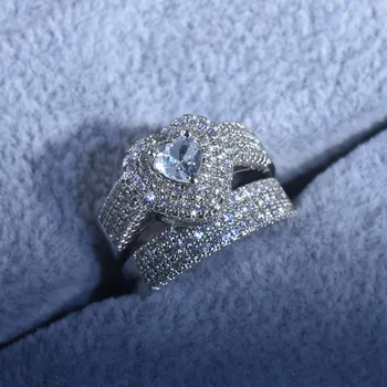 Luksuzno Zaručnički prsten od 925 sterling srebra, skup vjenčano prstenje za žene, prsten sa kubični cirkon u obliku srca, ženske slatka vjenčanje obećanja, nakit