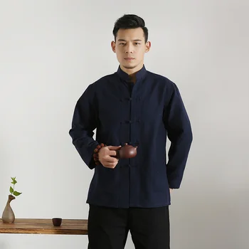 Dugi rukav, Pamuk Tradicionalna kineska odjeća Odijelo Tan Top Za muškarce Kung Fu, Tai-Chi Pravi košulja, Bluza Ханфу muško odijelo 