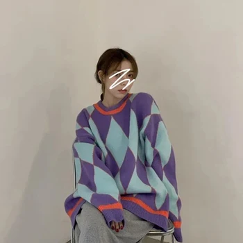 Vintage džemper Slobodan lijeni Uličnu odjeću u korejskom stilu Svakodnevne pulover Za žene Jesen-zima s okruglog izreza i dugi rukav Ženski džemper