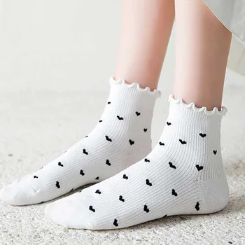 5 Pais Ljubavi Srce Slatka Čarape, Ženske pamučne čipke, sa volanima Čarape u japanskom ulici stilu Komplet modne niskim cijevi Harajuku Berba ženske