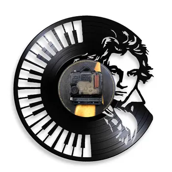 Tipkovnica za klavir Portret Beethoven Zidni Sat Zidni Sat Vintage Vinil ploča Zidni sat Simfonija Za ljubitelje Klasične glazbe Poklon
