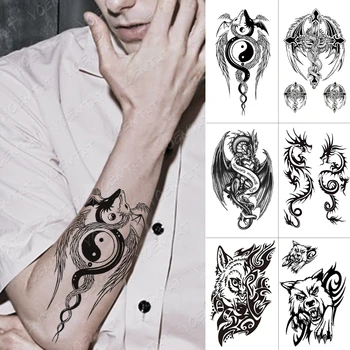 Vodootporne Privremena Tetovaža Naljepnica Yin Yang Krila Od Perja Dragon Flash Tetovaže Vuk Je Totem Body Art Ruka Lažne Tetovaže Muškarci