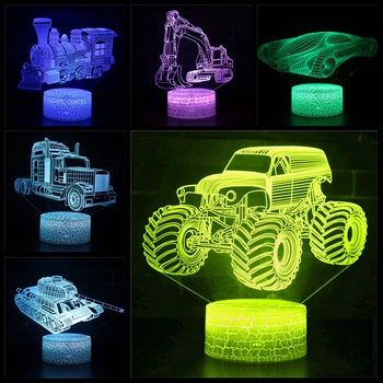 Led zaslon osjetljiv na daljinski upravljač svjetlo ikonu vozila LOGO dječji dječak noćno svjetlo igračka model ukrašavanje 3D lampe za ukras i dar za rođendan