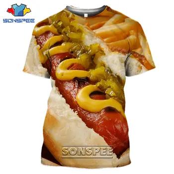SONSPEE Hrana Hot dog kobasica majice sa 3D ispis Ženska muška t-shirt Zabavna Svakodnevni ulični odjeća Stimulira apetit Majice Odjeća 