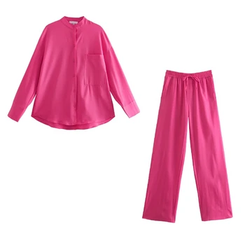 Proljeće i Jesen Trendy ženske svakodnevne Elegantna čvrsta ravne hlače Komplet od dva dijela Bluza, košulja, ženski kostim