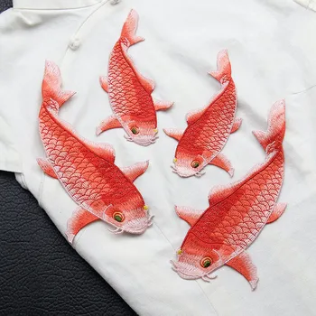 Vez crveni šaran bez ljepljive нашивки dizajn odjeće DIY prilagođene ukrasni pribor za ručno šivanje zlatna ribica krpa